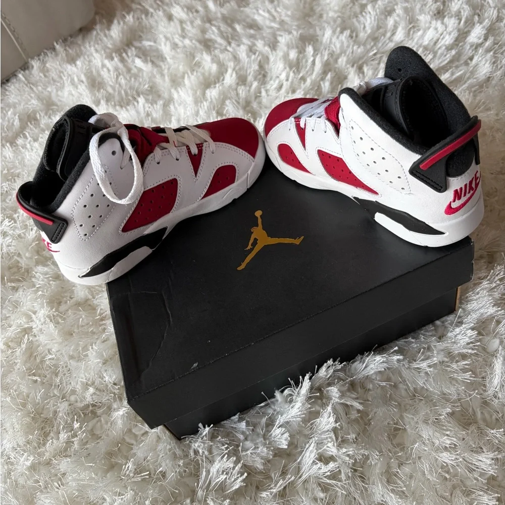 Jordan 6 Retro (PS) Kids White and Carmine-Black Sneakers - Picture 5 of 8